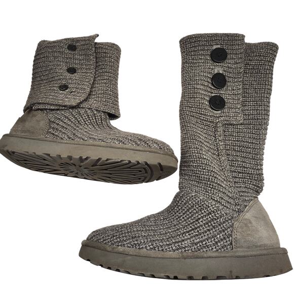 UGG 1016555 Gray Cardy Classic Knit Sweater Foldable Button Boots Cozy Hygge - 9 - Picture 1 of 11